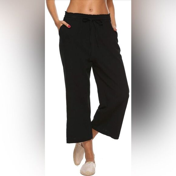 Women’s Linen Pant High Waisted Wide Leg Drawstring Loose with Pockets (367) - Picture 1 of 6